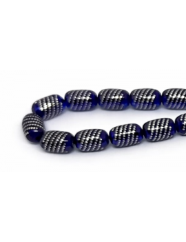 Mavi Renk Kapsül Kesim Gümüş İşlemeli Kehribar Tesbih