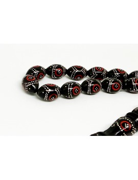 Oltu Taşı Yumurta Kesim Yoğun İşleme Mercanlı Tesbih