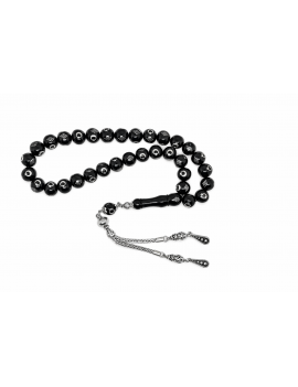 Oltu Taşı Yuvarlak Kesim Ayyıldız Motifli Tesbih