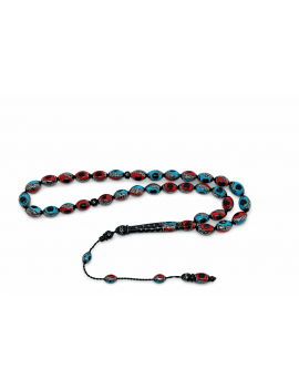 Oltu Taşı Yumurta Kesim Firuze Mercan Gümüş İşleme Tesbih